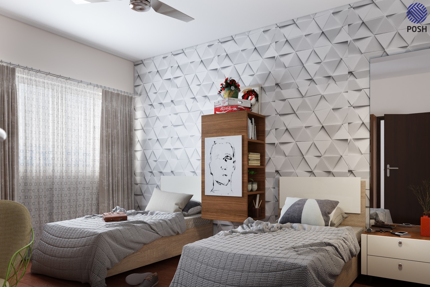 Contemporary bedroom with two single beds by Priyanka Rai Bedroom Contemporary | Interior Design Photos & Ideas