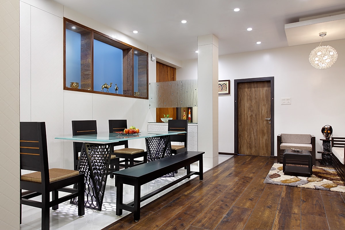 Dining Room With Pale Shade Interior And Wooden Flooring by Prashant Ghosh Dining-room Modern | Interior Design Photos & Ideas
