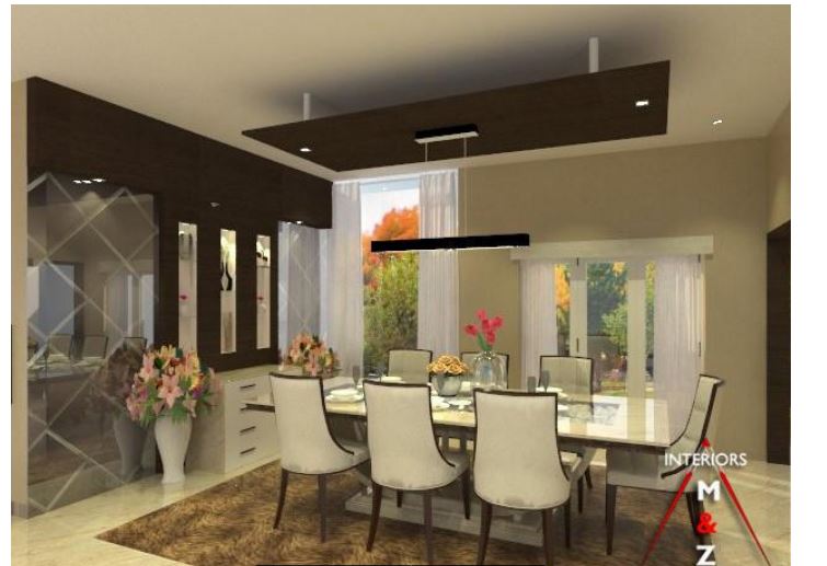 Dinning space with white chairs and false ceiling by Zubairul Haque Dining-room Contemporary | Interior Design Photos & Ideas