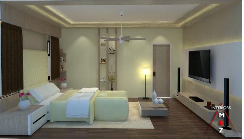 Bedroom with abstract wall design and tv unit by Zubairul Haque Bedroom Contemporary | Interior Design Photos & Ideas