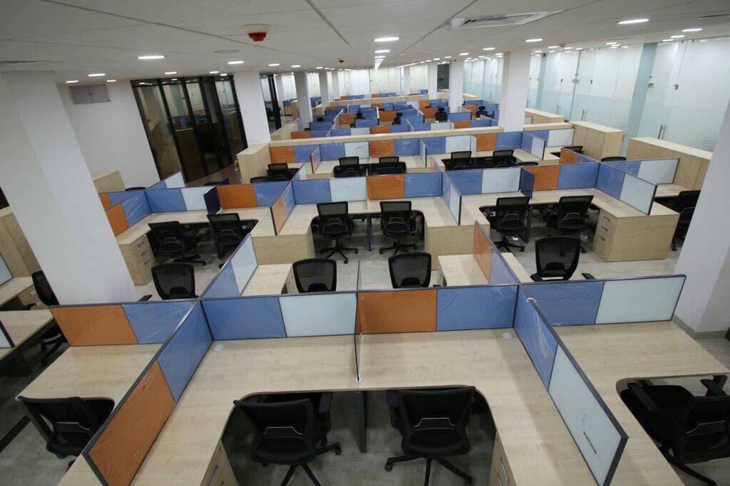 Cellular Workstation With Black Chairs by Rimpy Shah Contemporary | Interior Design Photos & Ideas