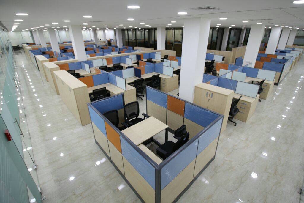 Cellular Workstation With Blue And Orange Slabs by Rimpy Shah Contemporary | Interior Design Photos & Ideas