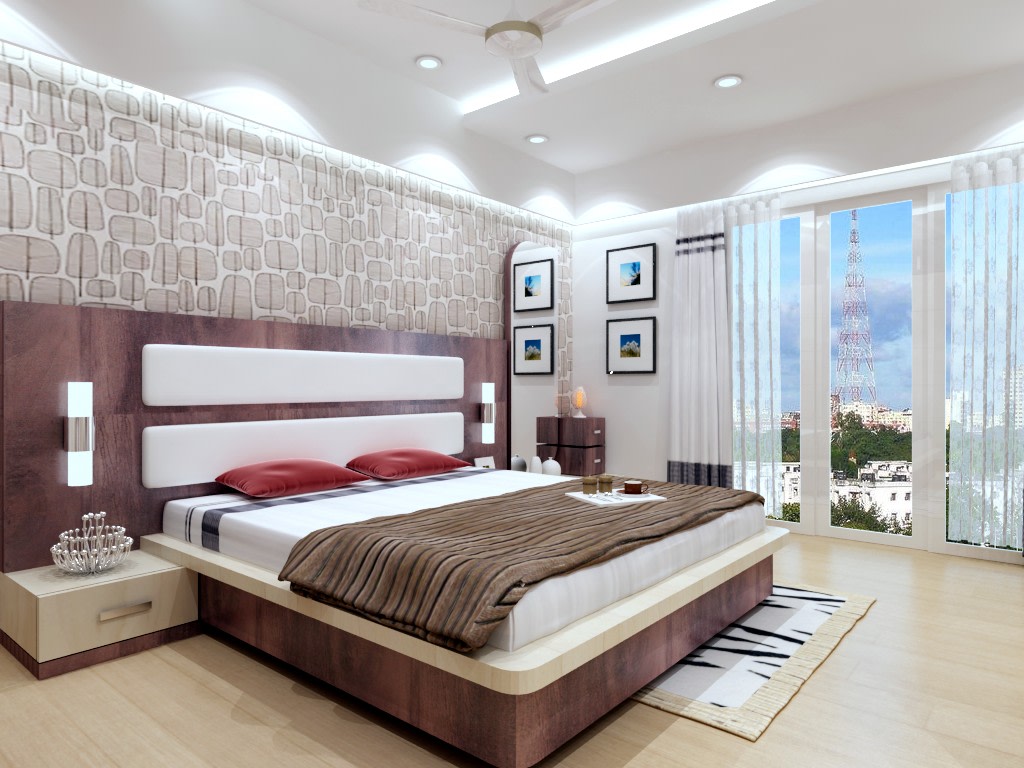 Low rise Cushioned Bed With Purple Head cover by Mehak Seth Bedroom Contemporary | Interior Design Photos & Ideas