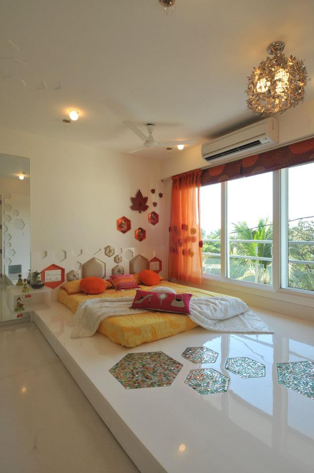 Floor Bed And Golden Chandelier by Sonali Shah Bedroom Contemporary | Interior Design Photos & Ideas