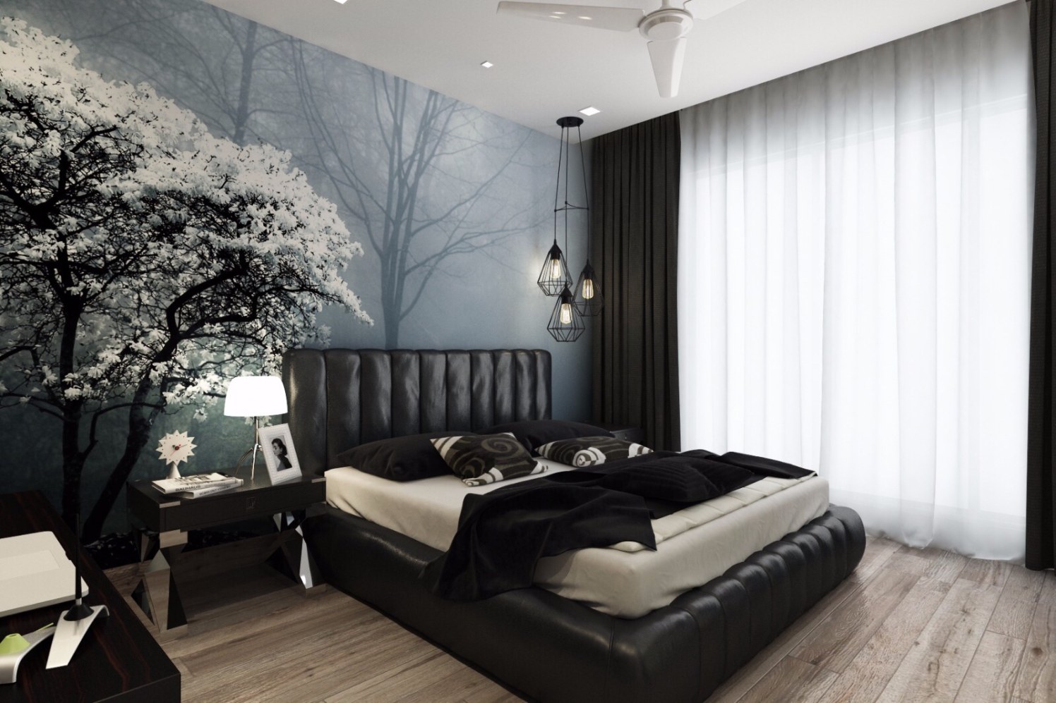 Bedroom with abstract wall design by Jeenal Mehta Bedroom Contemporary | Interior Design Photos & Ideas