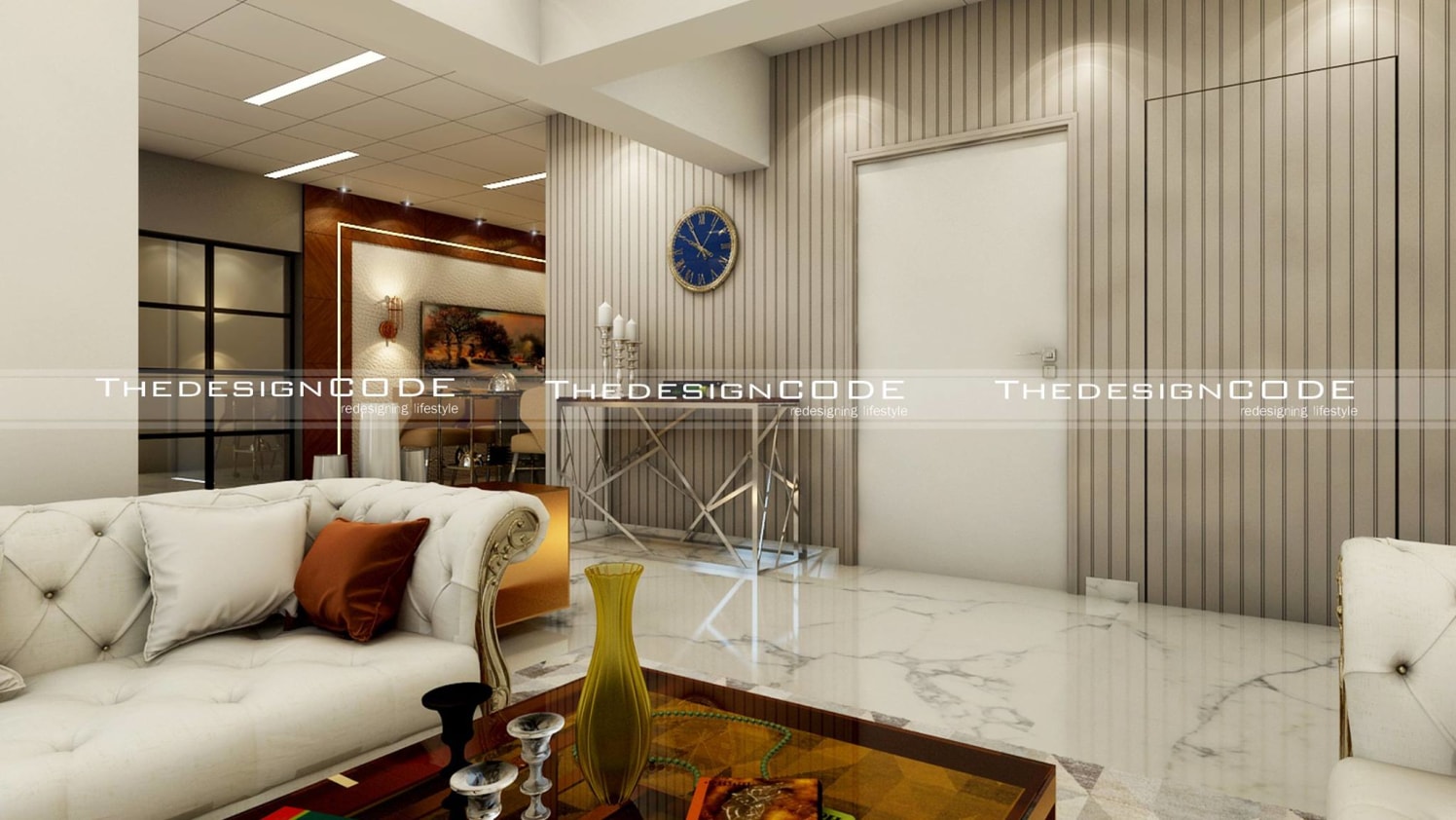 Living Room With Marble Flooring by Prashant jain Living-room Contemporary | Interior Design Photos & Ideas