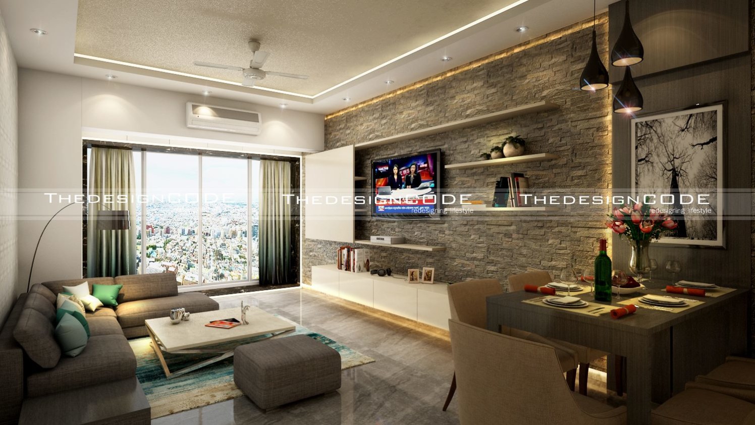 Living Room With Marble Flooring And L-Shaped Sofa by Prashant jain Living-room Contemporary | Interior Design Photos & Ideas