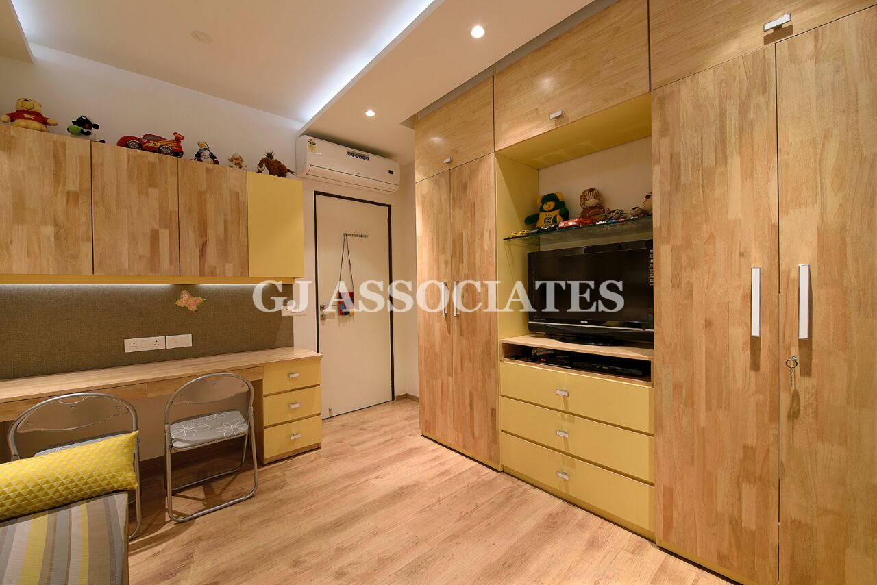 Yellow Themed Study Room With Light Brown Shaded Wood Work by Gaurang Jawle Contemporary | Interior Design Photos & Ideas