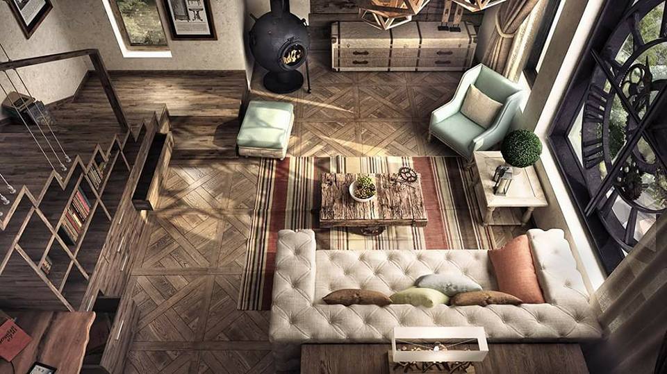 Early American Shaded Living Room With Textured Wall by Live Fabulous Living-room Vintage | Interior Design Photos & Ideas