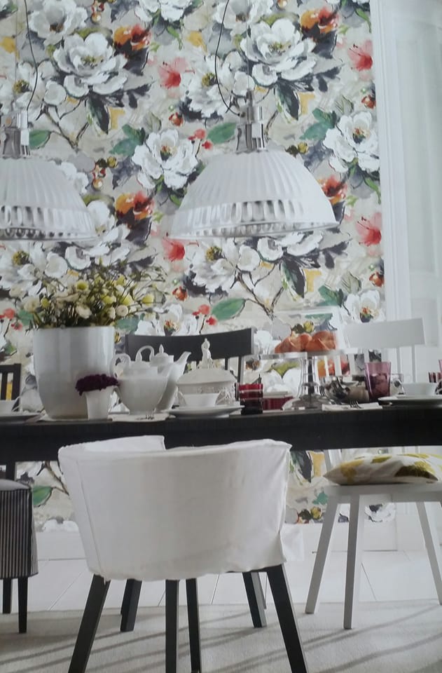 White Flowery Textured Dining Area by Live Fabulous Dining-room Contemporary | Interior Design Photos & Ideas