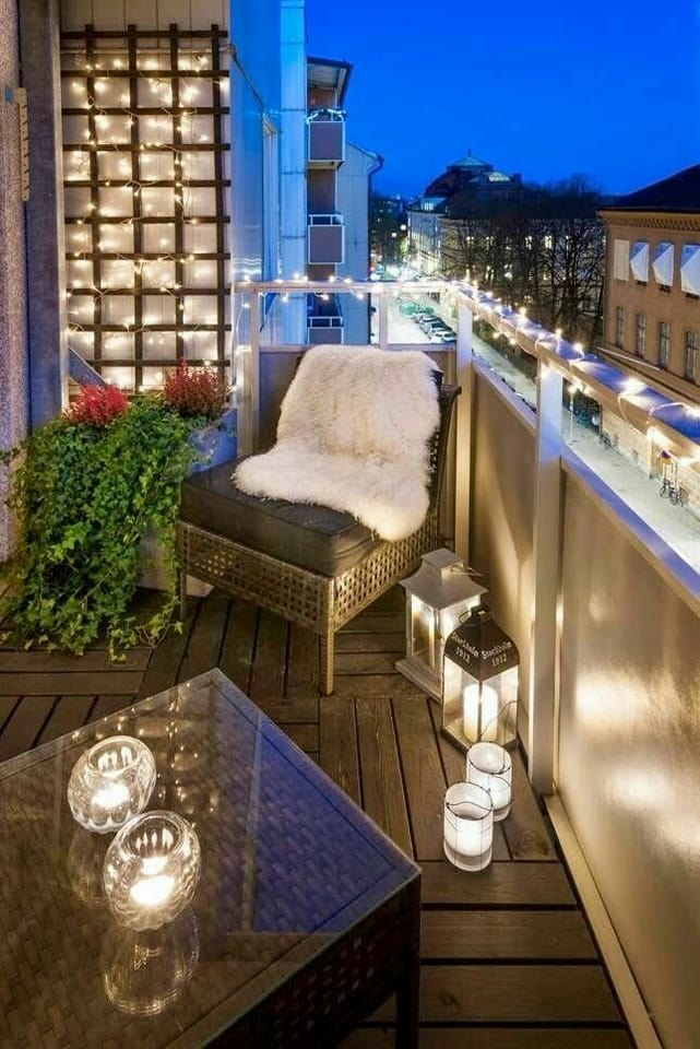 Fairy Lights, Lamps And Lounge Chair In A Contemporary Balcony by Live Fabulous Open-spaces Minimalistic | Interior Design Photos & Ideas