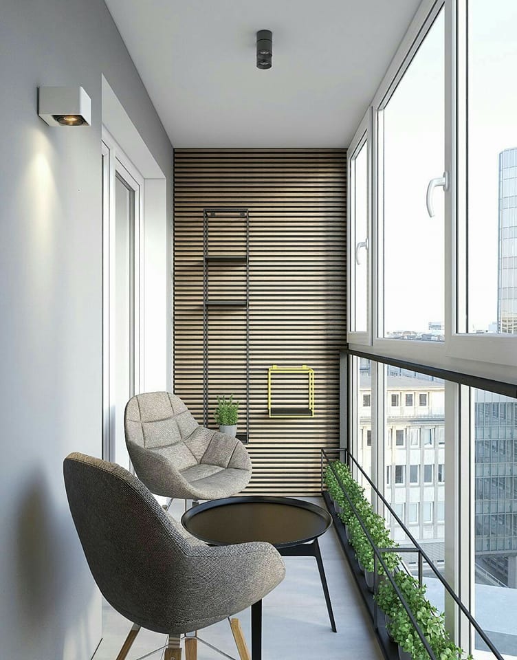 Grey Shaded Balcony With Round Chairs by Live Fabulous Open-spaces Minimalistic | Interior Design Photos & Ideas