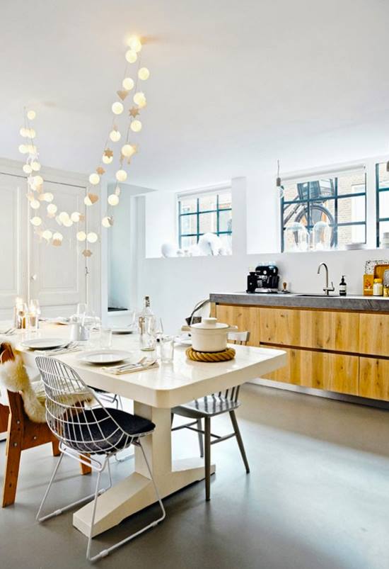 Antique White Dining Room With String Light by Live Fabulous Living-room Contemporary | Interior Design Photos & Ideas