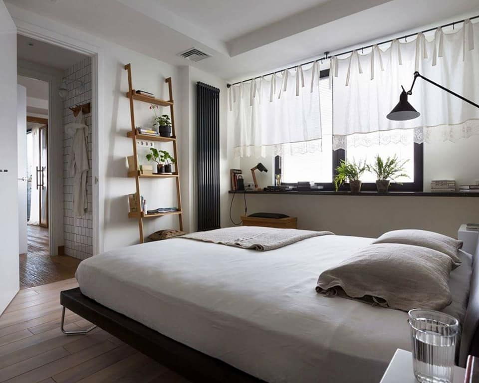 Ghost White Shaded Bedroom With Ladder Shelf by Live Fabulous Bedroom Modern | Interior Design Photos & Ideas
