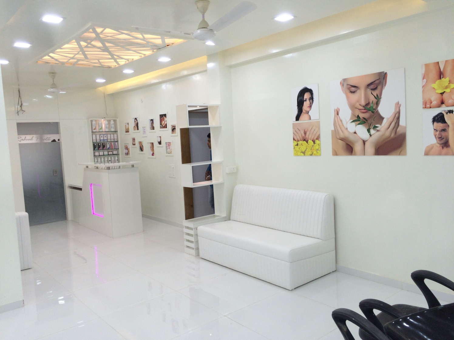 White theme salon with LED ceiling lights by Ameya Pingle Contemporary | Interior Design Photos & Ideas