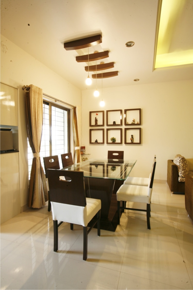 Ebony Wood and White Dining Chairs and White Makrana Tiles by Rajas Joshi Dining-room Modern | Interior Design Photos & Ideas