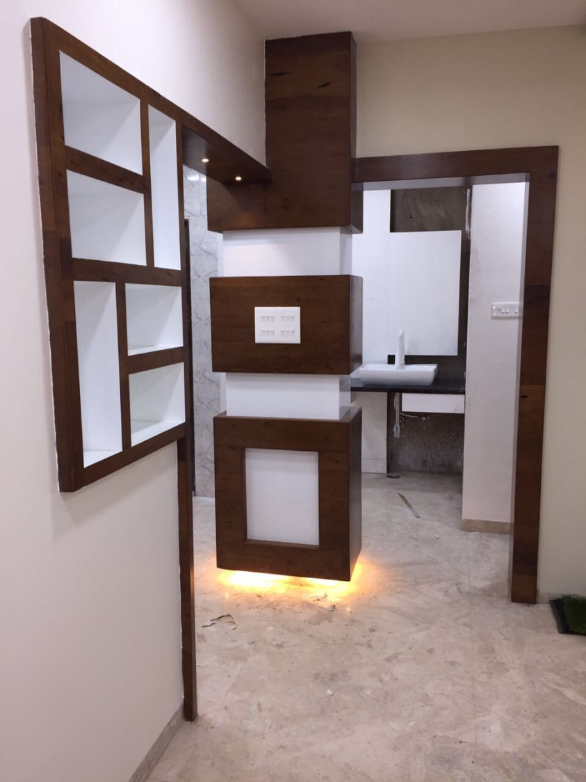 Hallway Decor With Wooden Geometrical Patterned Wall Art by Shravan Hendre Indoor-spaces Modern | Interior Design Photos & Ideas