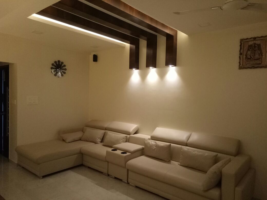 White Themed Living Room With White Leather Mid-Century Modern Sofa by Shravan Hendre Living-room Modern | Interior Design Photos & Ideas