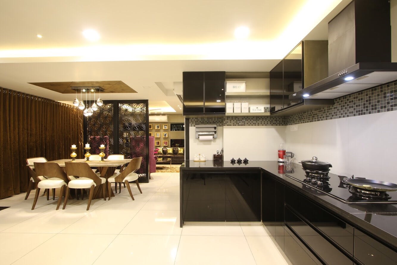 Black L Shaped Kitchen Modular Kitchen by Dhwani Patel Modular-kitchen Eclectic | Interior Design Photos & Ideas