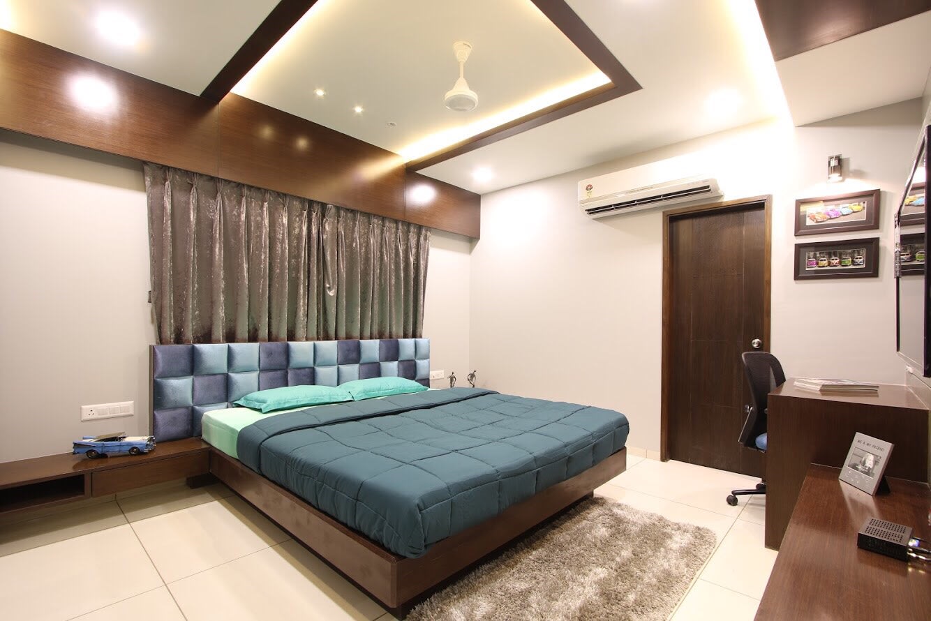 Low rise Wooden Bed And Mosaic Head Cover by Dhwani Patel Bedroom Contemporary | Interior Design Photos & Ideas