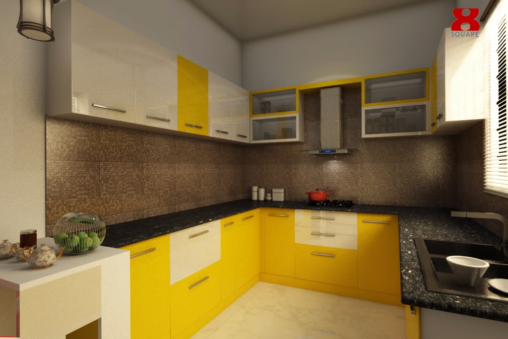 Lemon Green U Shaped Modular Kitchen by Gijo George Modular-kitchen Contemporary | Interior Design Photos & Ideas