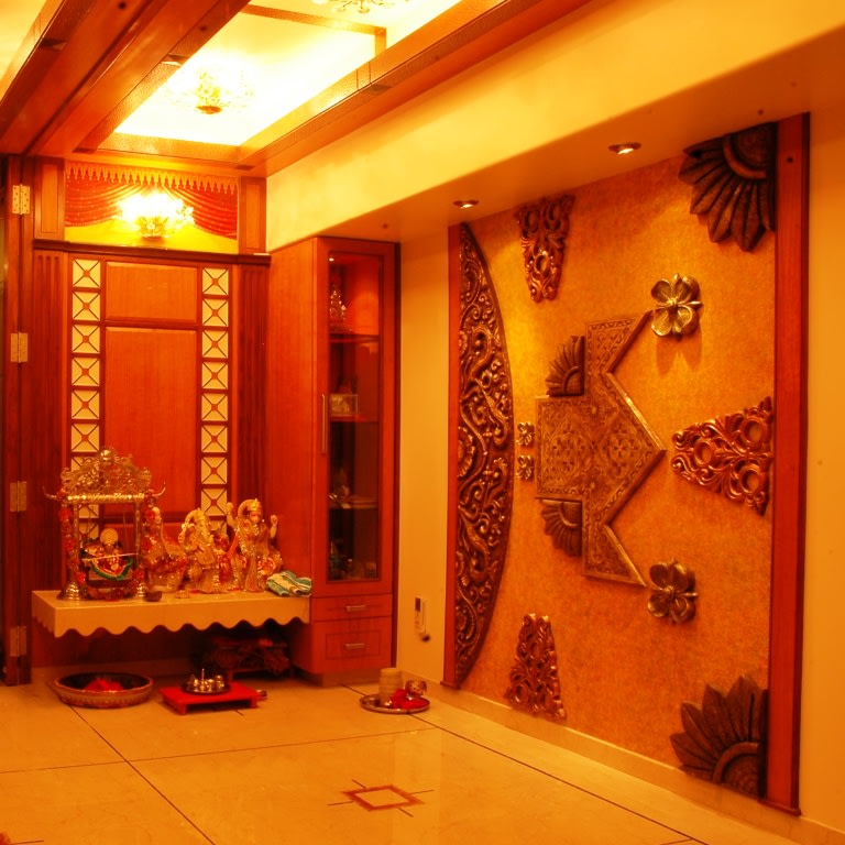 A beautiful traditional pooja room. by Nikhil Indoor-spaces Traditional | Interior Design Photos & Ideas