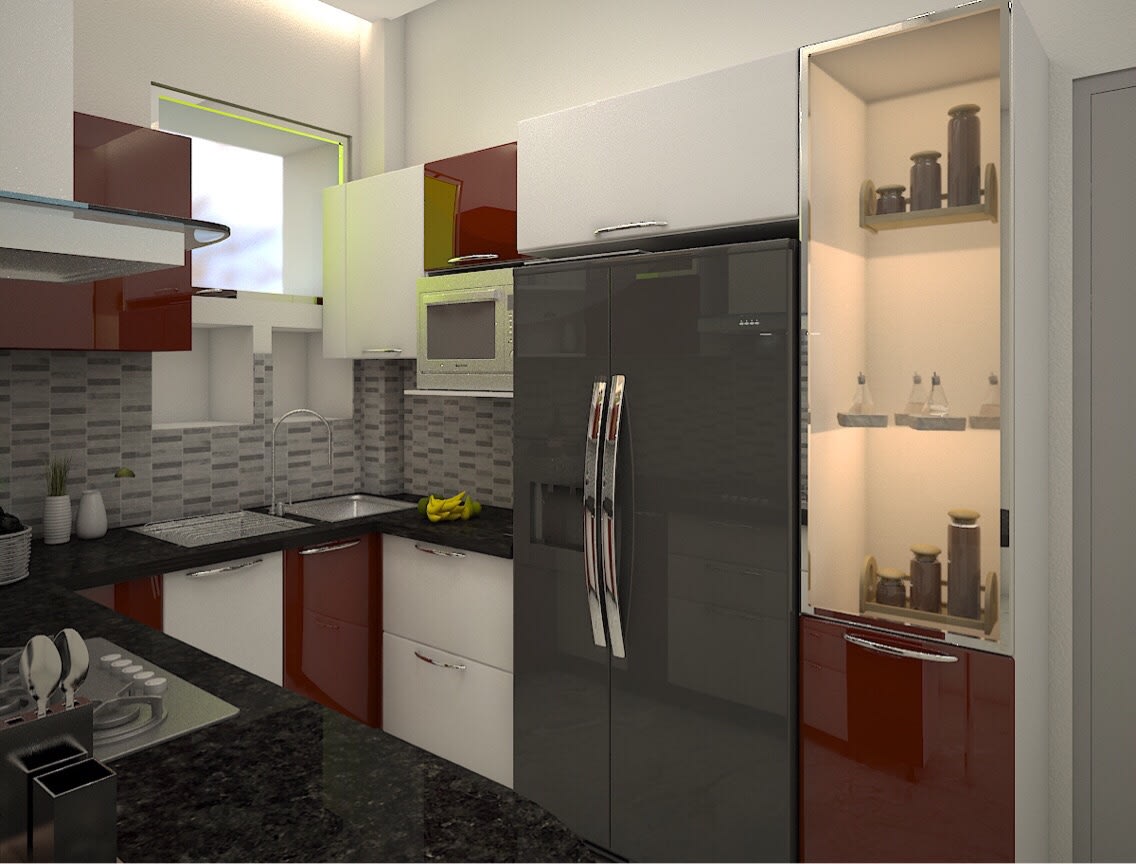 Small U Shaped Kitchen With Cabinets by nakul baghel Modular-kitchen Modern | Interior Design Photos & Ideas