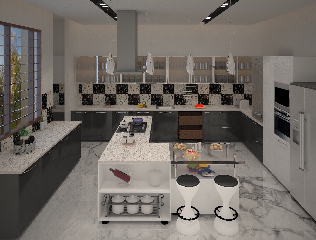 L Shaped Open Island Kitchen by nakul baghel Modular-kitchen Modern | Interior Design Photos & Ideas