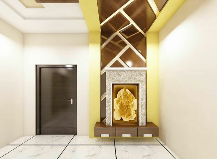 Prayer Room With Tile Flooring And Woodwork by nakul baghel Modern | Interior Design Photos & Ideas