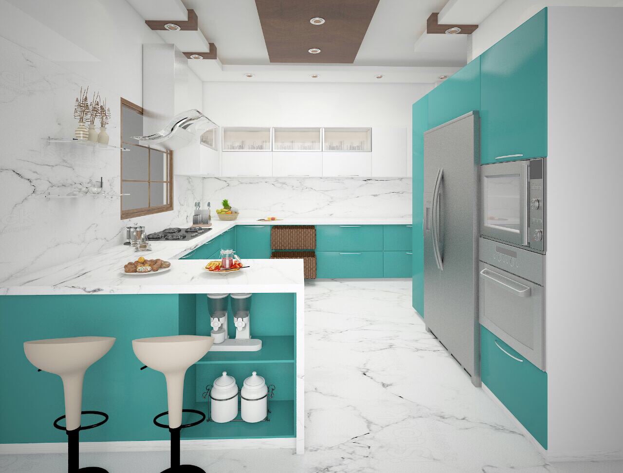 U Shaped Kitchen With Marble Flooring by nakul baghel Modular-kitchen Modern | Interior Design Photos & Ideas