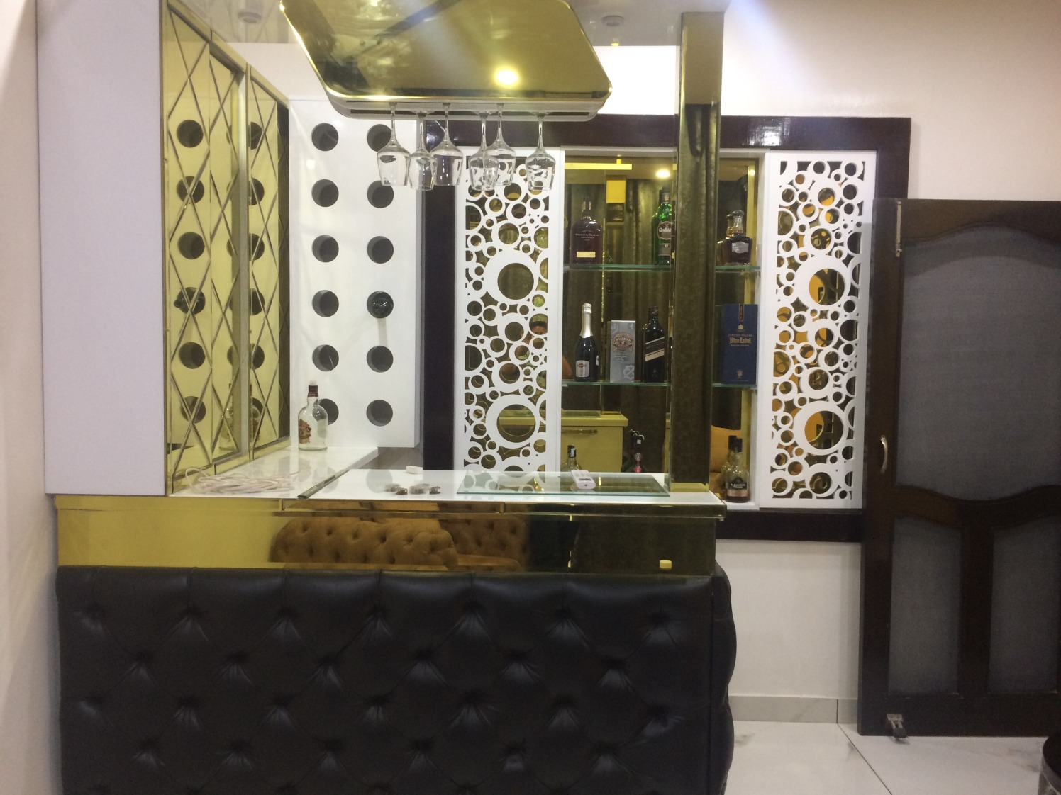 Home Bar With Patterned Window Design by nakul baghel Contemporary | Interior Design Photos & Ideas
