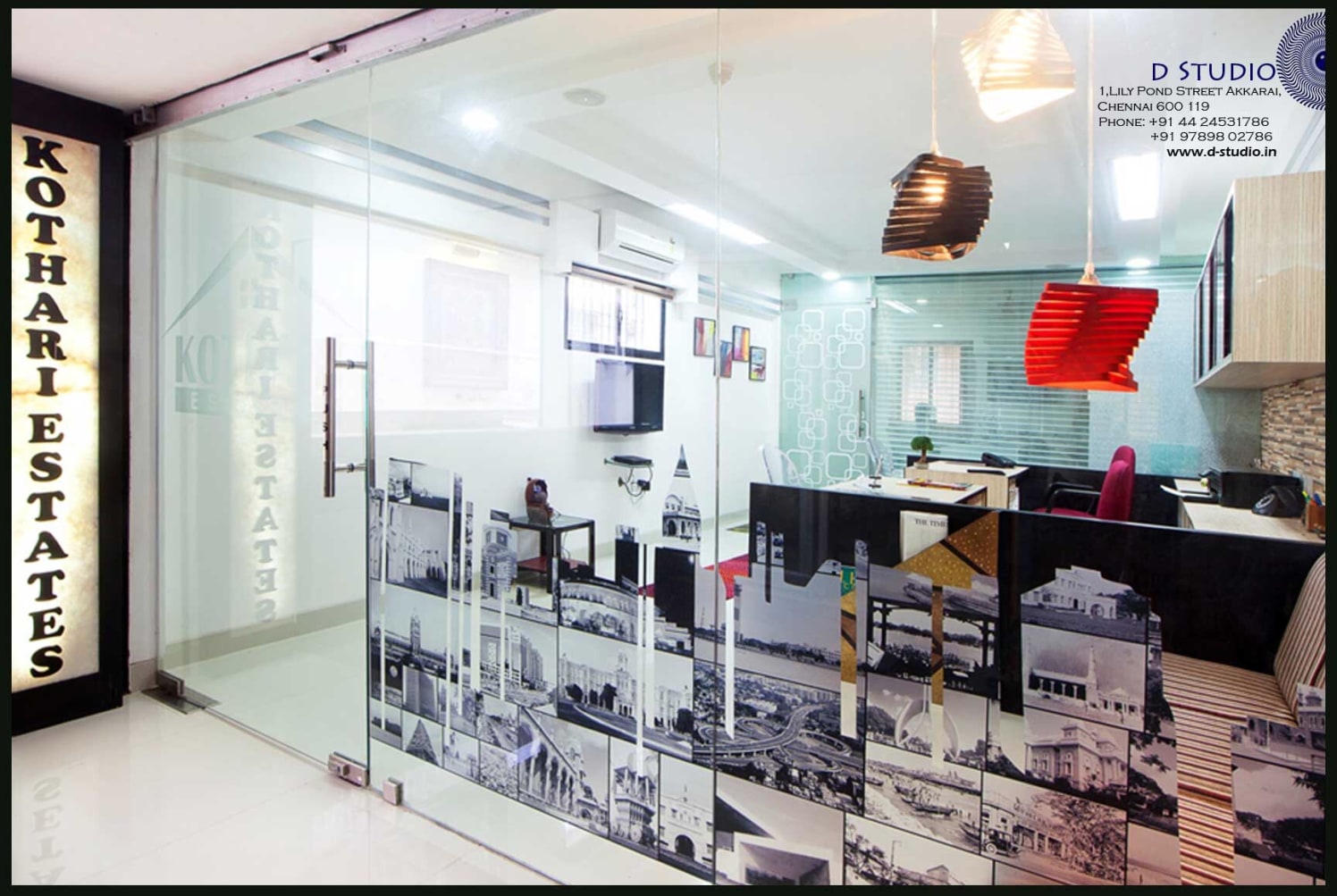 Eclectic Office Cabin with monochrome collage by Sarath Sasi P Modern | Interior Design Photos & Ideas