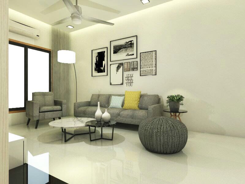 Grey Bulky Sofa And Marble Flooring In Living Room by Chetna Vijay Yadav Living-room Contemporary | Interior Design Photos & Ideas