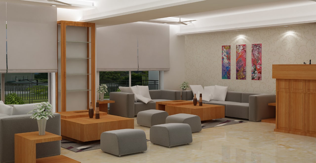 Design of a living room with grey Tuxedo sofa and ceiling lights by Sami Mohiuddin Ansari Living-room Contemporary | Interior Design Photos & Ideas