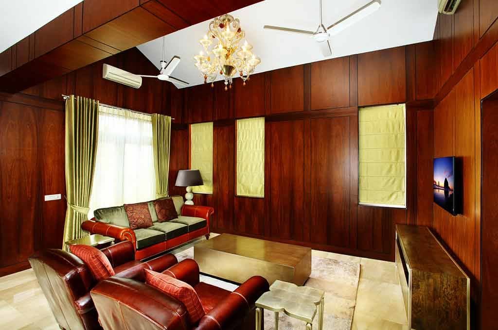 Wood Themed Living Room With Red Brown Shaded Leather Lounge Chairs by Wow Home Designs Living-room Modern | Interior Design Photos & Ideas