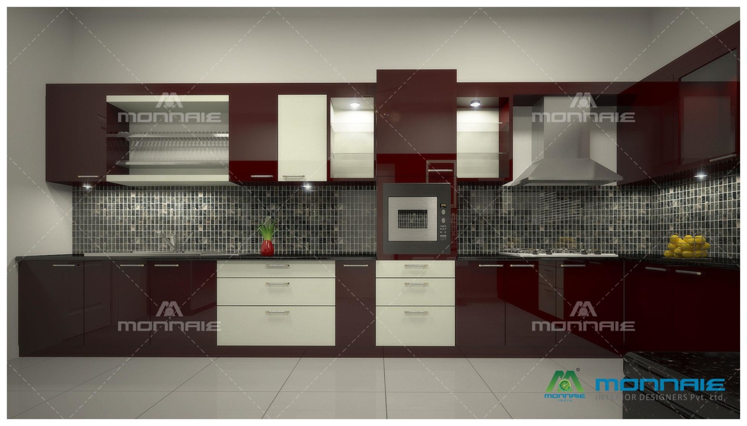Cherry Shaded Modular L Shape Kitchen by Monnaie Architects Modular-kitchen Modern | Interior Design Photos & Ideas
