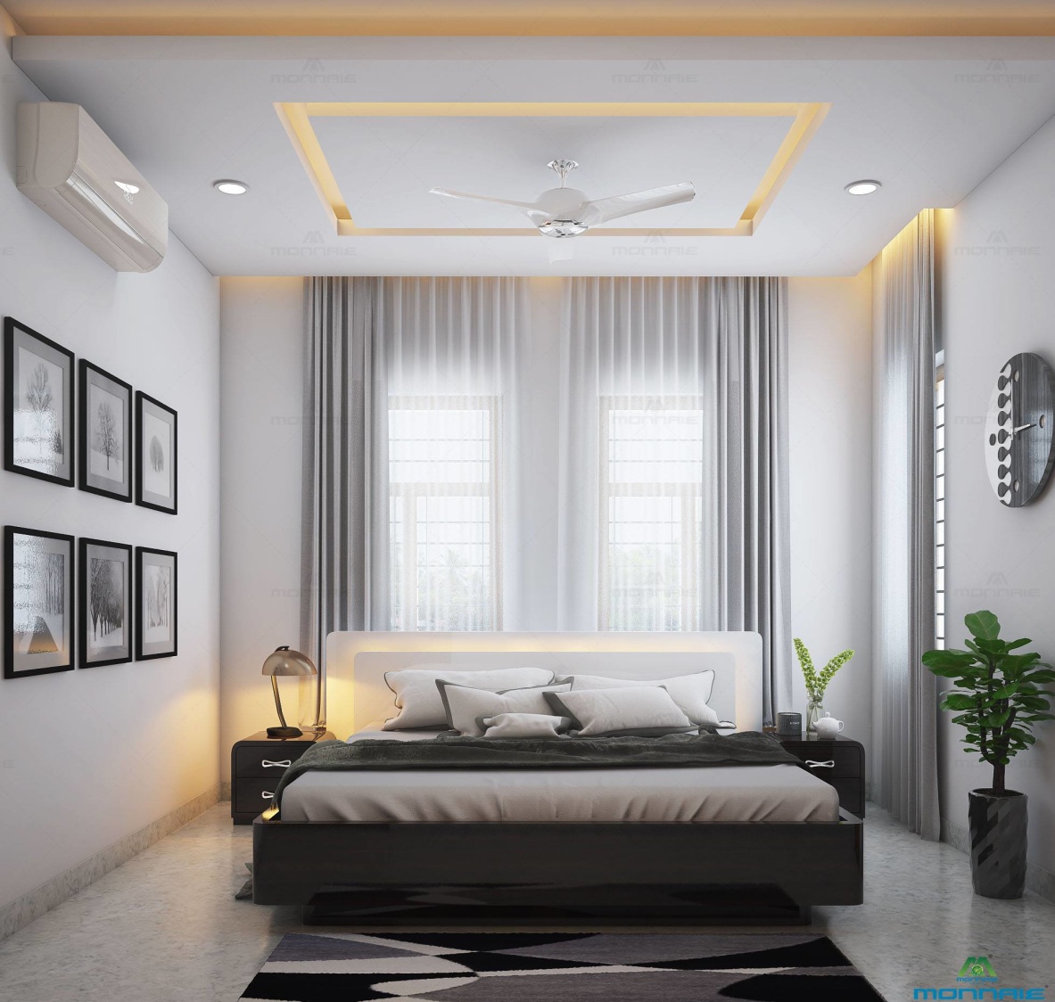Contemporary bedroom with marble flooring by Monnaie Architects Bedroom Contemporary | Interior Design Photos & Ideas