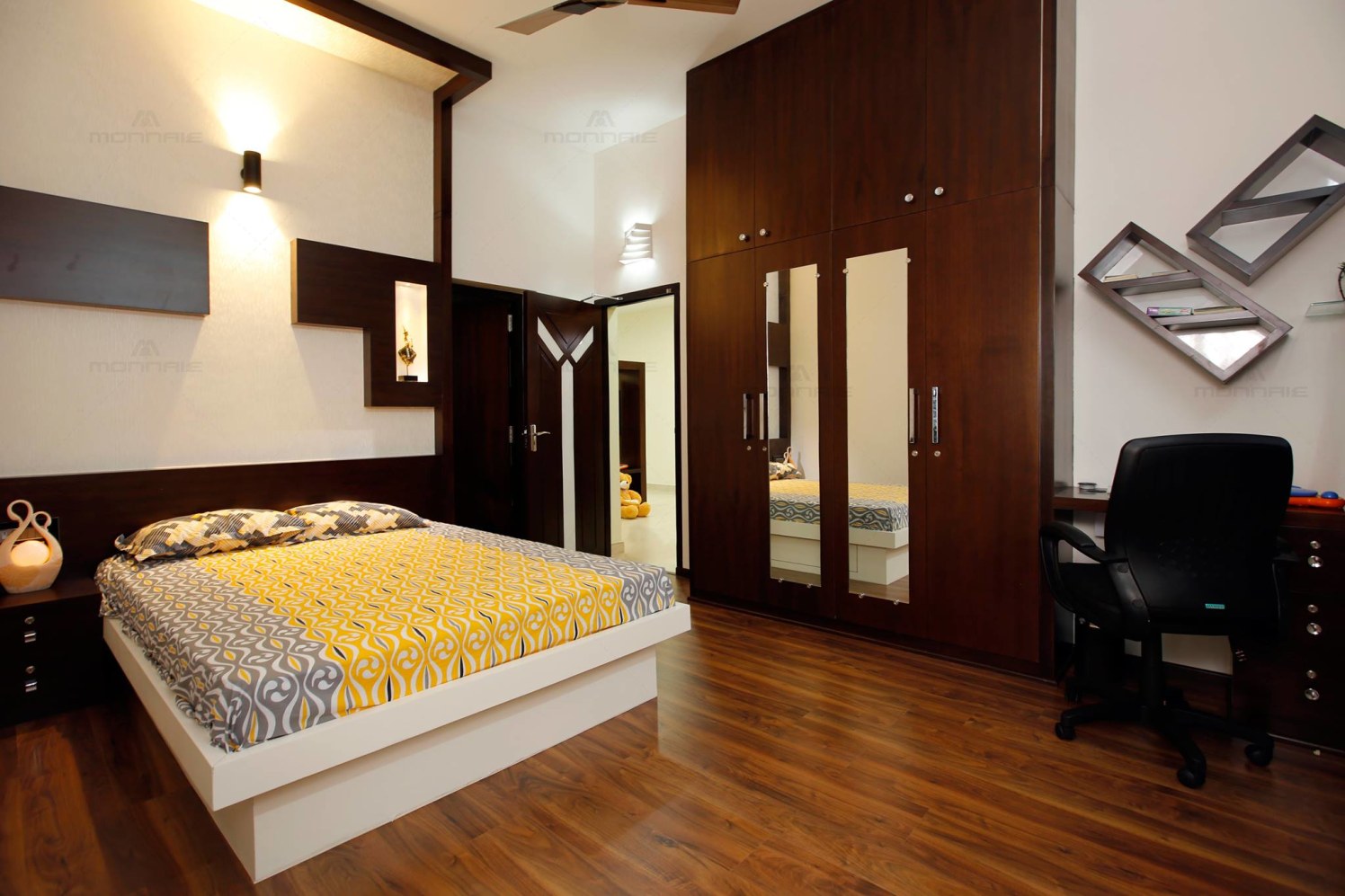 Sophisticated Bedroom with Queen Size Bed and Wood ...