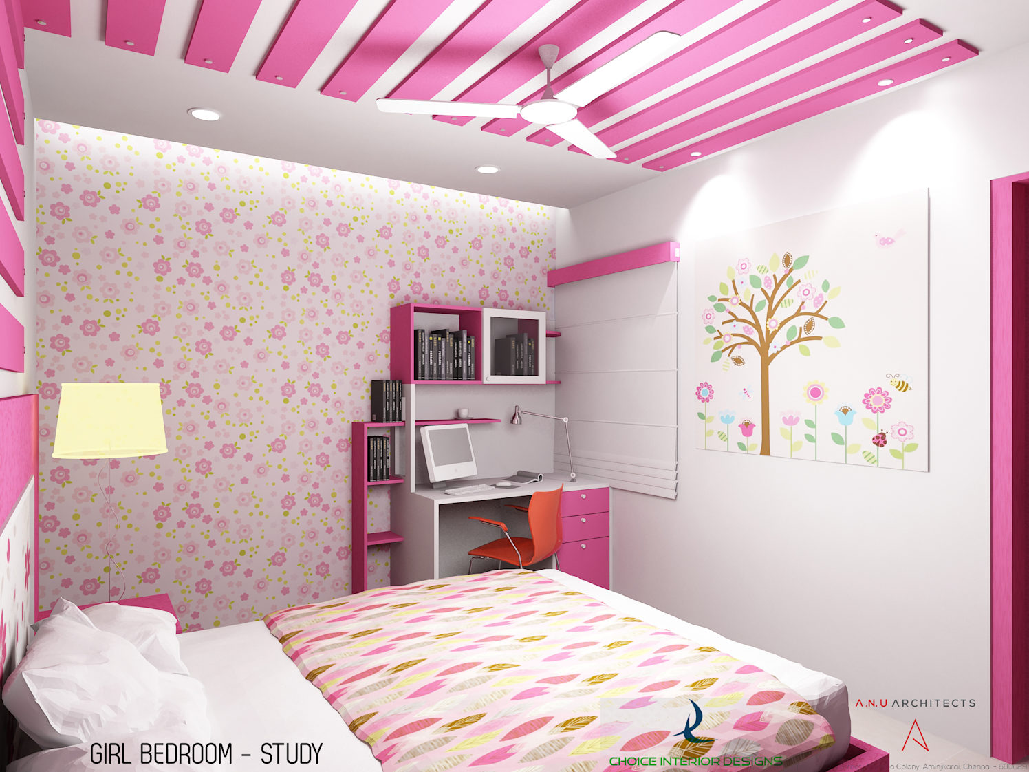 Pink and White Themed Bedroom by Choice Interior Designs