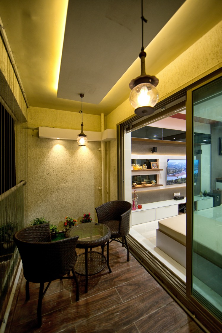 Balcony With Wooden Flooring And Tub Chairs by Yogesh Open-spaces Contemporary | Interior Design Photos & Ideas