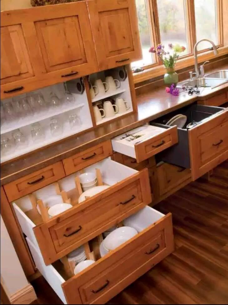 Mahogany Shaded Kitchen Cabinets with wooden flooring by JS Interior Decorator & Designer Modular-kitchen Modern | Interior Design Photos & Ideas
