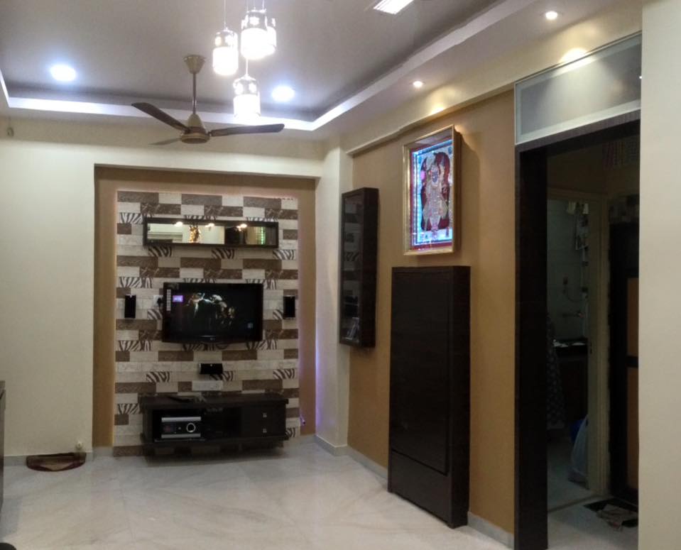 Tv cabinet with wall design by K D Mistry Interior Living-room Modern | Interior Design Photos & Ideas