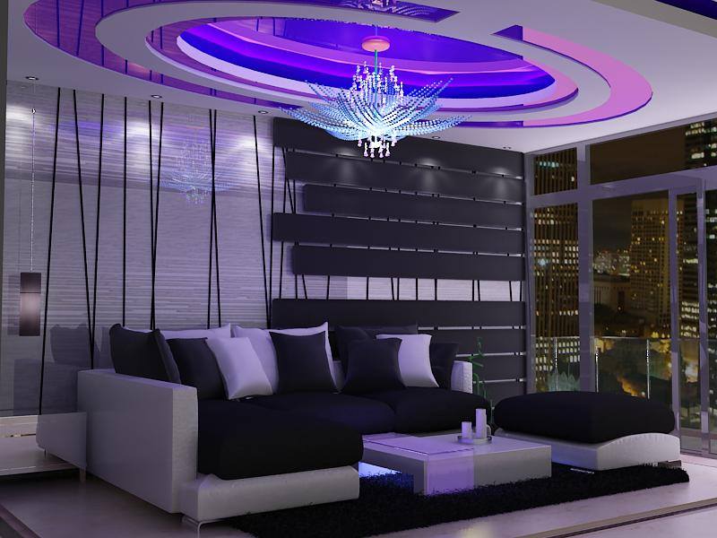 Round False Ceiling And Sectional Sofa With Wall Art In Living Room by Delixi Designs Living-room Modern | Interior Design Photos & Ideas