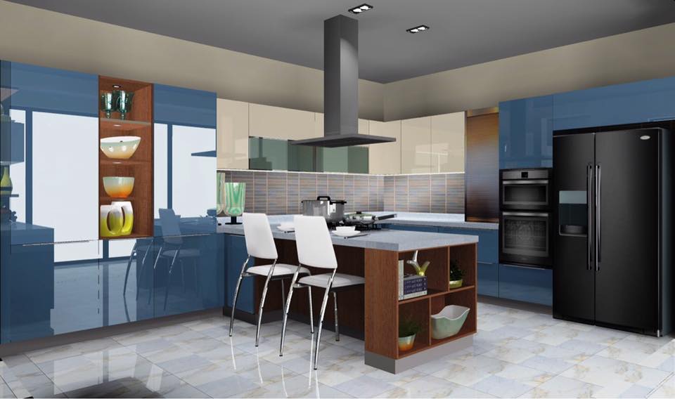 Pale Shade Marble Flooring And Grey Ceiling With Modern Appliances In Kitchen by Delixi Designs Modular-kitchen Modern | Interior Design Photos & Ideas