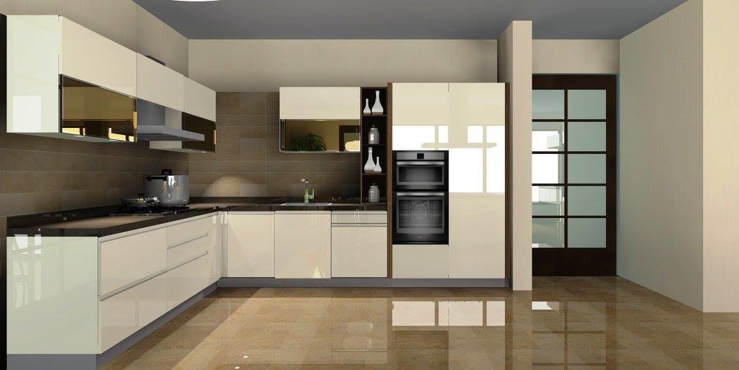 L-Shaped Modular Kitchen With Wooden Cabinets by Delixi Designs Modular-kitchen Modern | Interior Design Photos & Ideas
