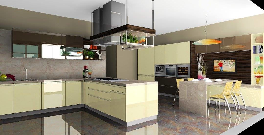 U-Shaped Kitchen With Yellow Cabinets by Delixi Designs Modular-kitchen Modern | Interior Design Photos & Ideas