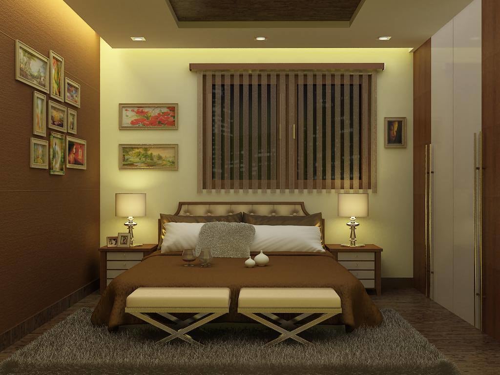 Brown Shaded Bedroom With Soft Rug And Wooden Wardrobe by Delixi Designs Bedroom Modern | Interior Design Photos & Ideas