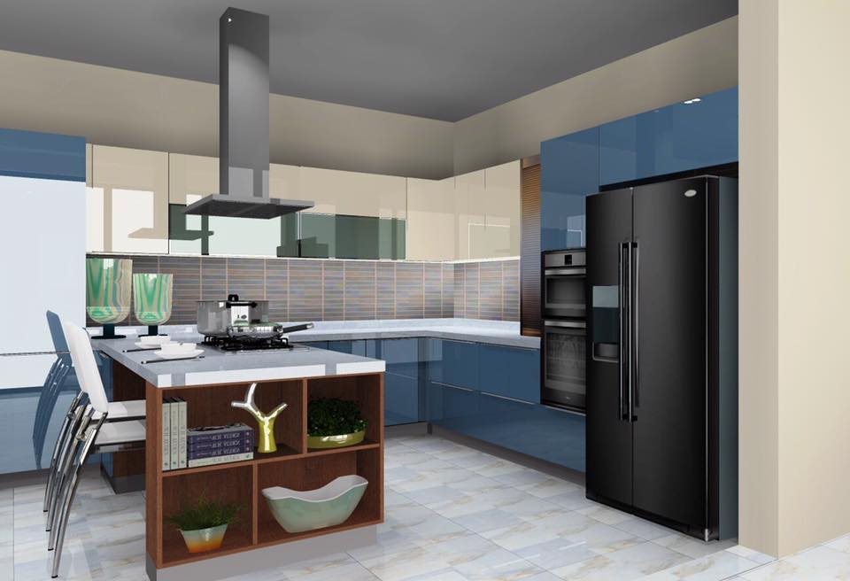 Blue Shaded Modular U-Shaped Kitchen by Delixi Designs Modular-kitchen Modern | Interior Design Photos & Ideas