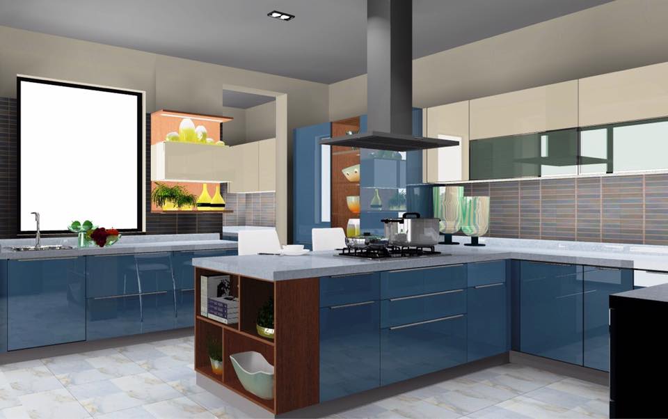 Modular Kitchen With Blue Shade Cabinets And Modern Appliances by Delixi Designs Modular-kitchen Modern | Interior Design Photos & Ideas
