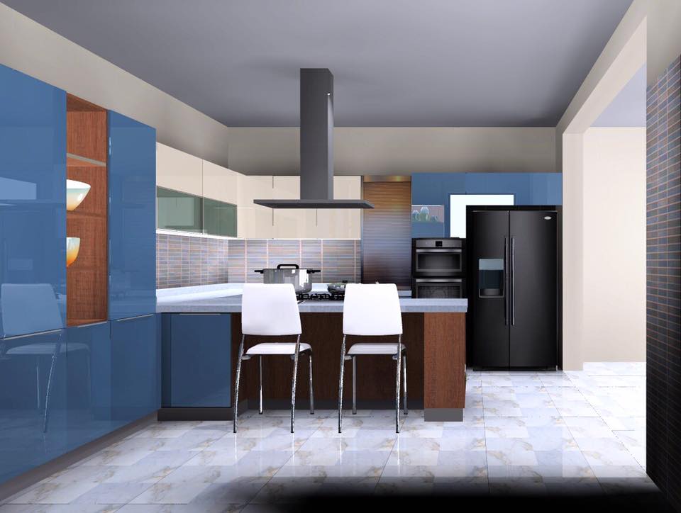 Kitchen space with white chairs and marble flooring by Delixi Designs Modular-kitchen Modern | Interior Design Photos & Ideas